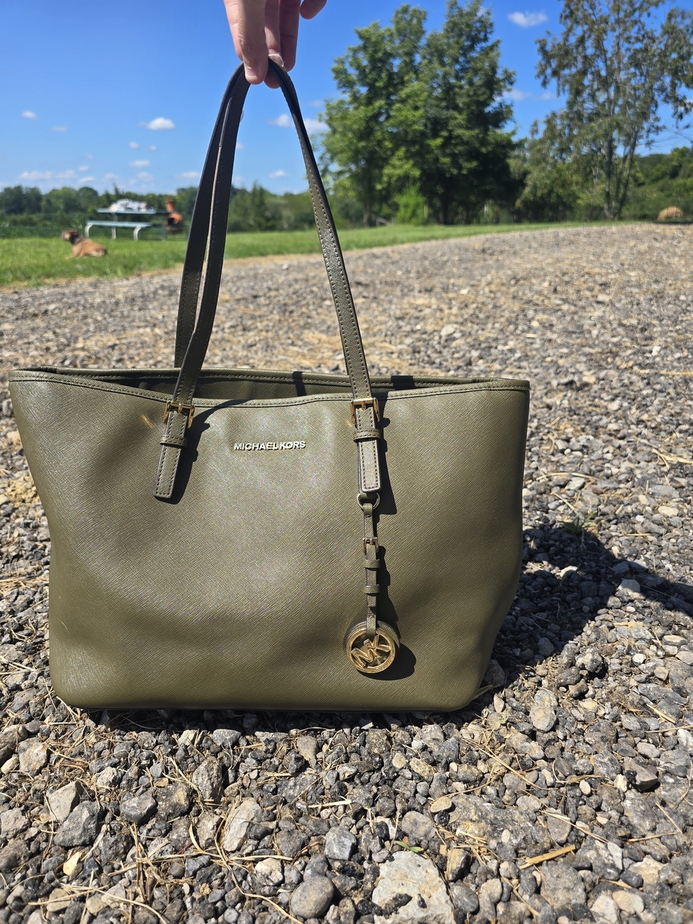 Michael Kors Olive Green Saffiano Leather Tote Bag As-Is (Strap & Interior Wear